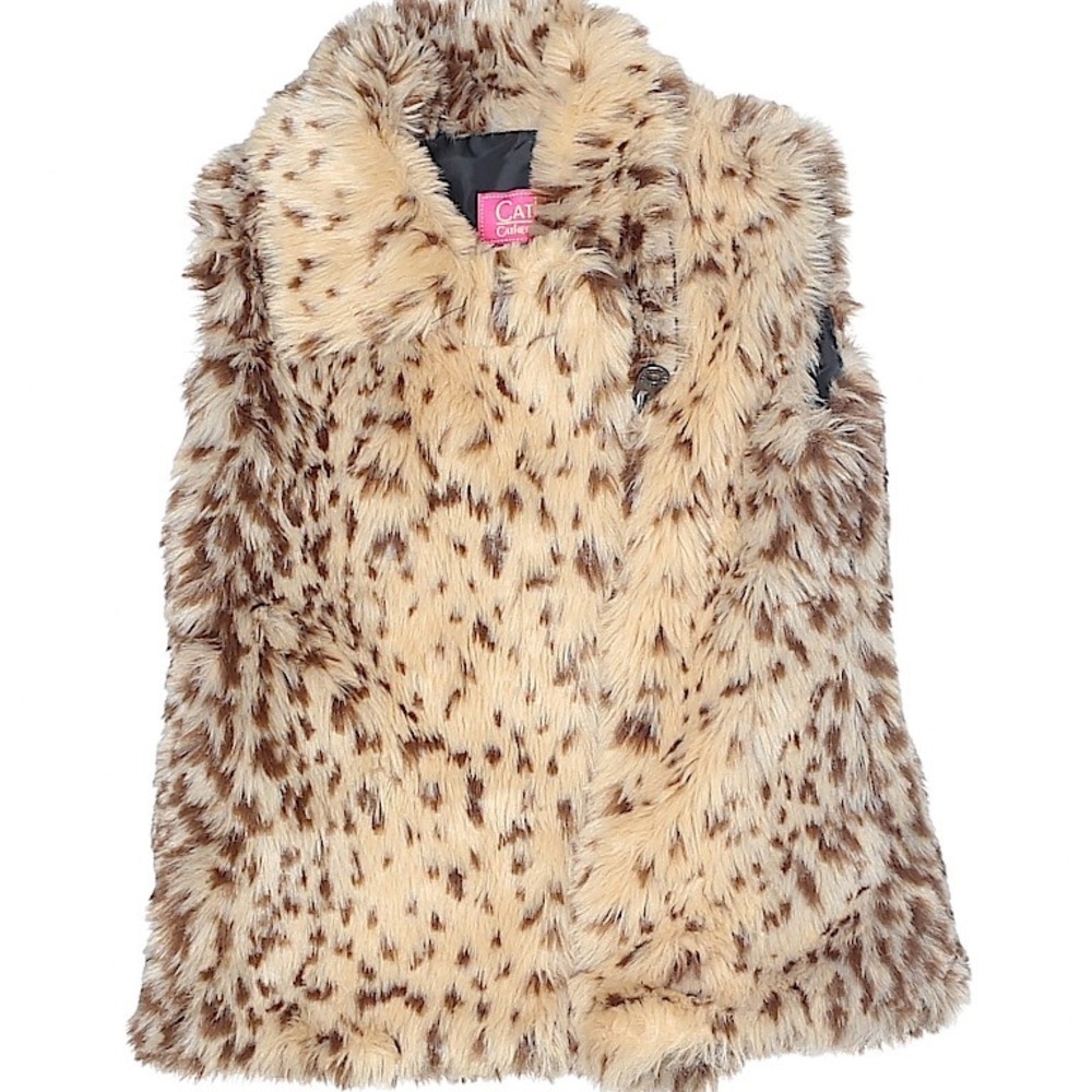 Catherine Malandrino Faux Fur Vest Animal Print With Pockets Girls Size 14/16